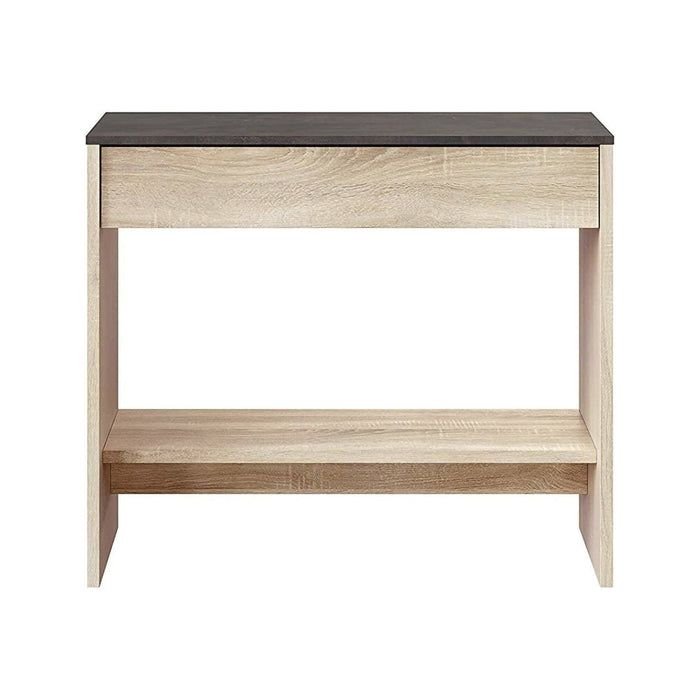 Mobile da ingresso Alwin, Entratina con specchio, Mobile con cassetto e ripiano per entrata, Armadio moderno per atrio, cm 92x33h149, Rovere e Noce