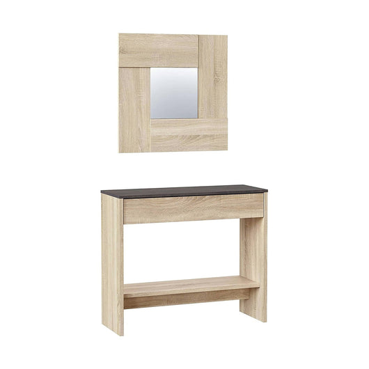 Mobile da ingresso Alwin, Entratina con specchio, Mobile con cassetto e ripiano per entrata, Armadio moderno per atrio, cm 92x33h149, Rovere e Noce