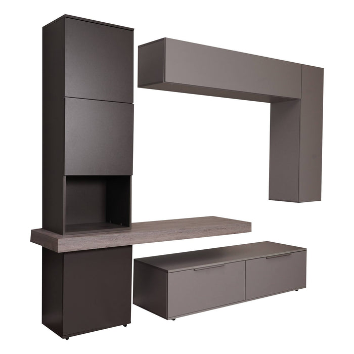 Parete attrezzata 0, Mobile porta TV moderno con Ante e ripiani, Set salotto completo con pensili, Cm 150x49h38, Grigio e Antracite