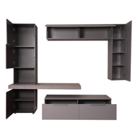 Parete attrezzata 0, Mobile porta TV moderno con Ante e ripiani, Set salotto completo con pensili, Cm 150x49h38, Grigio e Antracite