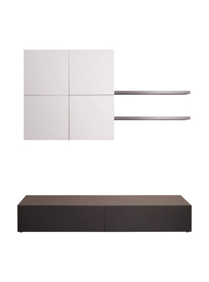 Parete attrezzata 0, Mobile porta TV moderno con Ante e ripiani, Set salotto completo reversibile con pensili, Cm 200x31h39, Antracite e Bianco