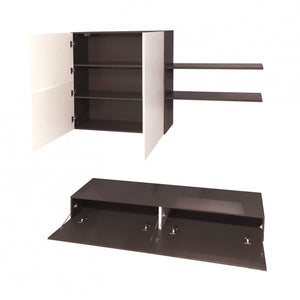 Parete attrezzata 0, Mobile porta TV moderno con Ante e ripiani, Set salotto completo reversibile con pensili, Cm 200x31h39, Antracite e Bianco