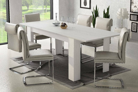 Tavolo allungabile Artino, Tavolo da pranzo estensibile, Consolle multiuso con allunghe, Cm 140x88h75, Bianco
