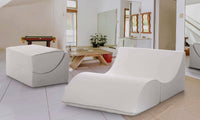 Letto pieghevole Amorina, Pouf trasformabile in letto matrimoniale, 100% Made in Italy, Pouf trasformabile in una chaise longue in ecopelle, cm 100x200h70, Bianco