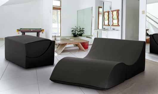 Letto pieghevole Amorina, Pouf trasformabile in letto matrimoniale, 100% Made in Italy, Pouf trasformabile in una chaise longue in ecopelle, cm 100x200h70, Nero