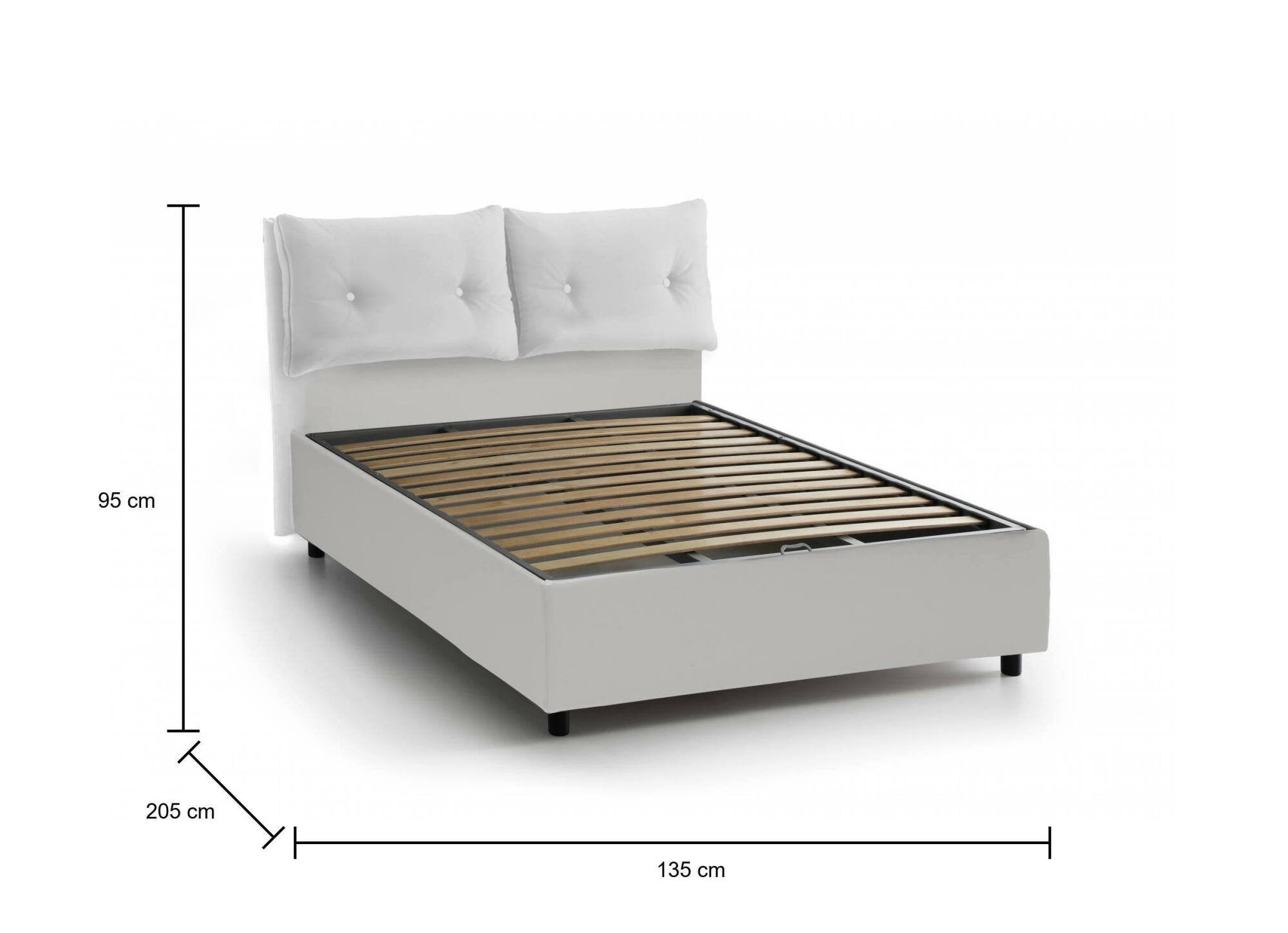 Letto piazza e mezza Bacio, Letto contenitore con rivestimento in ecopelle, Made in Italy, Apertura frontale, con materasso cm 120x190 incluso, Bianco
