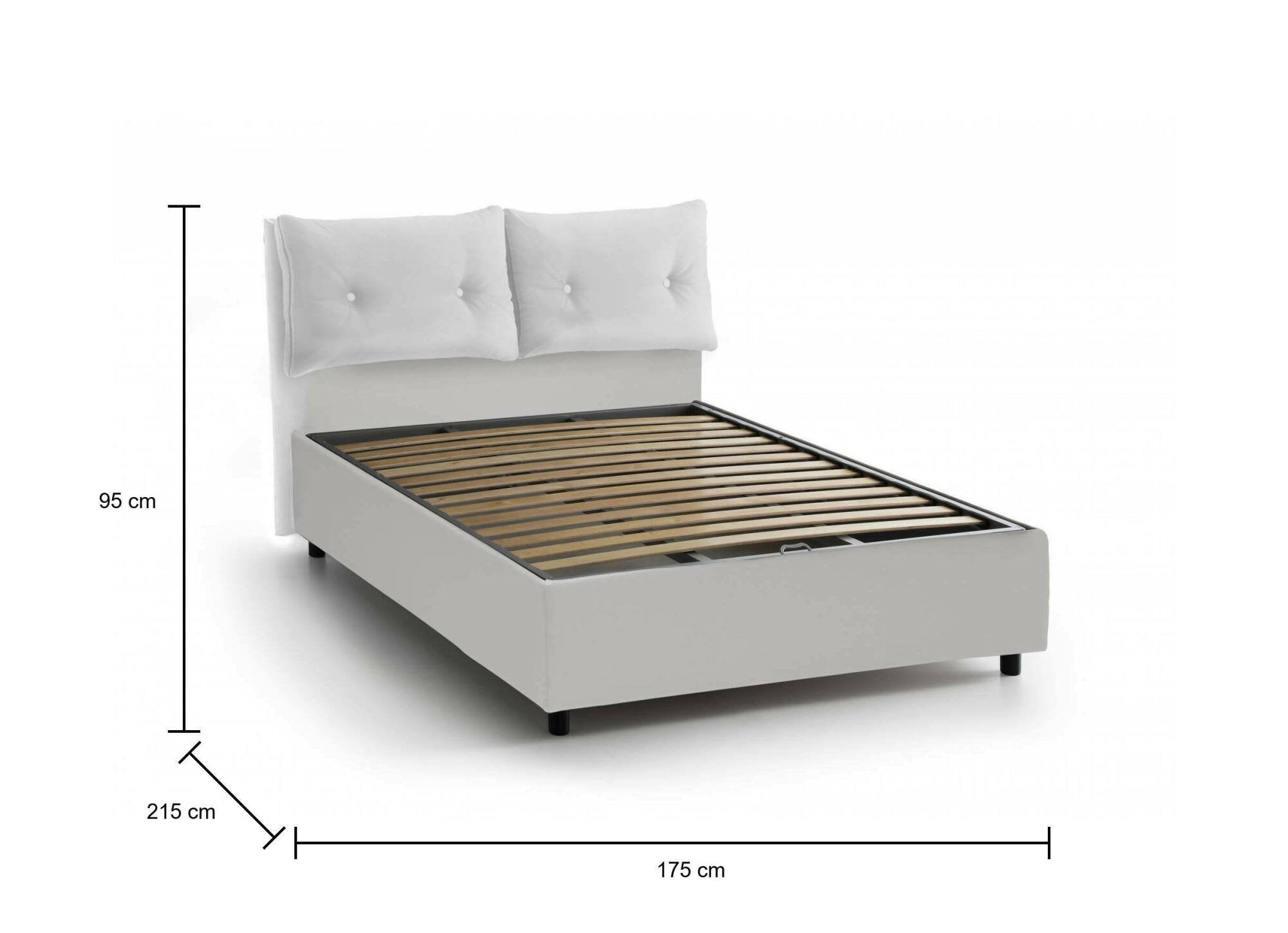 Letto matrimoniale Arron, Letto contenitore con rivestimento in ecopelle, Made in Italy, Apertura frontale, adatto per materasso cm 160x200, Bianco