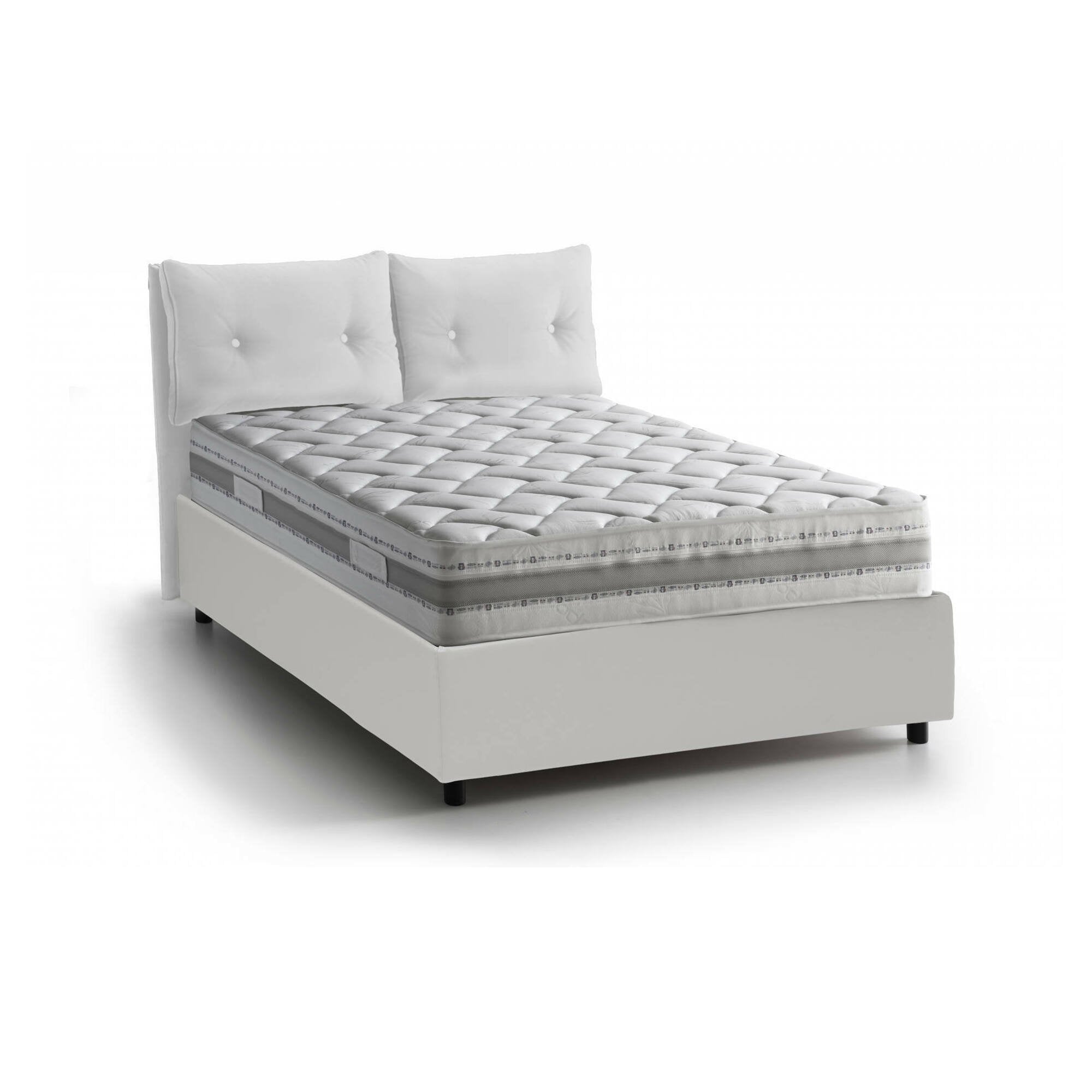Letto matrimoniale Aylyn, Letto contenitore con rivestimento in ecopelle, Made in Italy, Apertura frontale, con materasso cm 160x200 incluso, Bianco