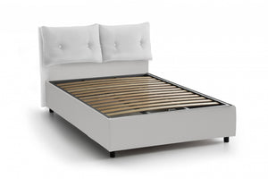 Letto singolo Albiate, Letto contenitore con rivestimento in ecopelle, Made in Italy, Apertura frontale, con materasso cm 80x190 incluso, Bianco