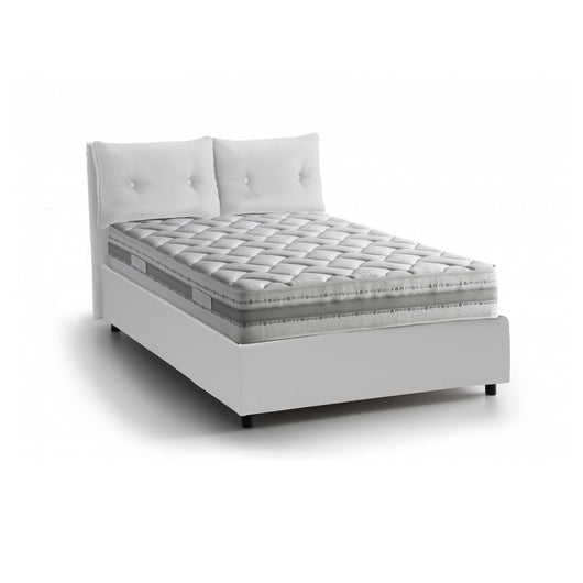 Letto singolo Albiate, Letto contenitore con rivestimento in ecopelle, Made in Italy, Apertura frontale, con materasso cm 80x190 incluso, Bianco