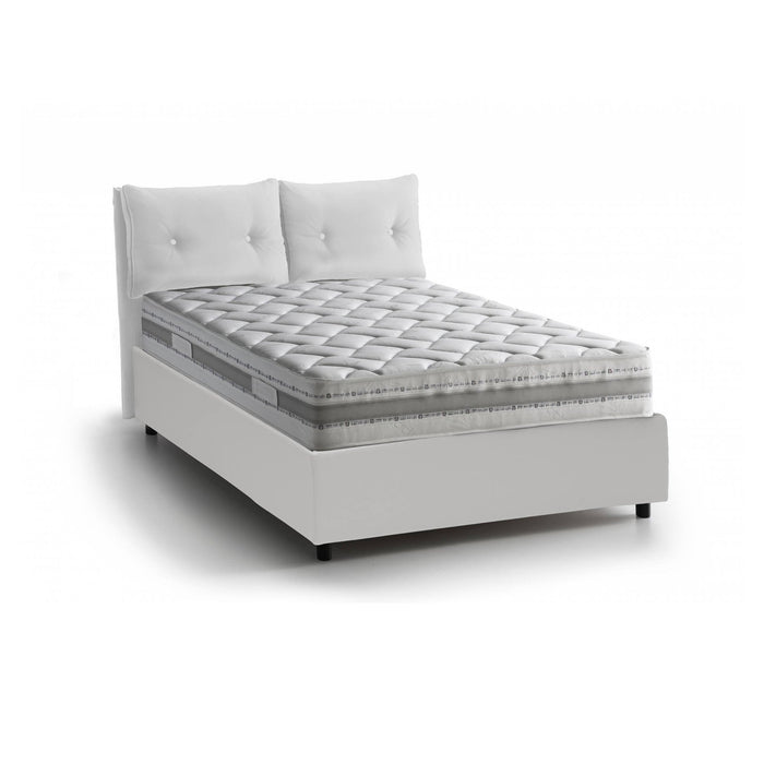 Letto singolo Albiate, Letto contenitore con rivestimento in ecopelle, Made in Italy, Apertura frontale, con materasso cm 80x190 incluso, Bianco