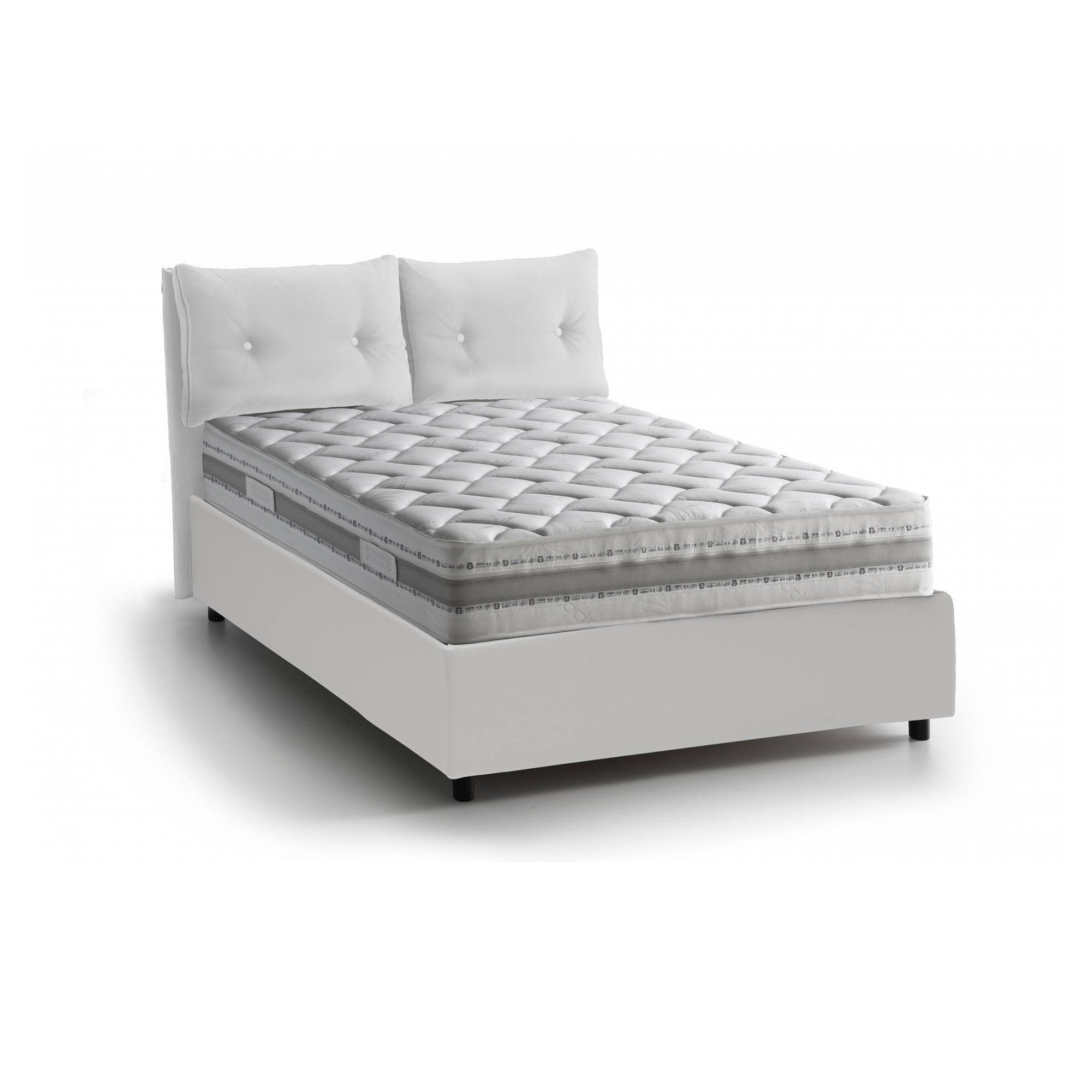 Letto singolo Arcisate, Letto contenitore con rivestimento in ecopelle, Made in Italy, Apertura laterale, con materasso cm 80x190 incluso, Bianco