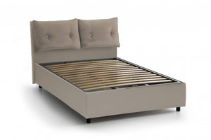 Letto singolo Anzi, Letto contenitore con rivestimento in ecopelle, Made in Italy, Apertura laterale, adatto per materasso cm 80x190, Tortora