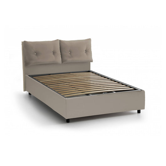 Letto singolo Anzi, Letto contenitore con rivestimento in ecopelle, Made in Italy, Apertura laterale, adatto per materasso cm 80x190, Tortora