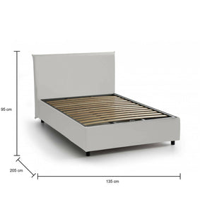Letto piazza e mezza Alia, Letto contenitore con rivestimento in ecopelle, Made in Italy, Apertura frontale, adatto per materasso cm 120x190, Bianco