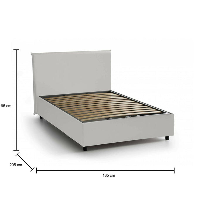 Letto piazza e mezza Alia, Letto contenitore con rivestimento in ecopelle, Made in Italy, Apertura frontale, adatto per materasso cm 120x190, Bianco