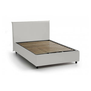 Letto piazza e mezza Alia, Letto contenitore con rivestimento in ecopelle, Made in Italy, Apertura frontale, adatto per materasso cm 120x190, Bianco