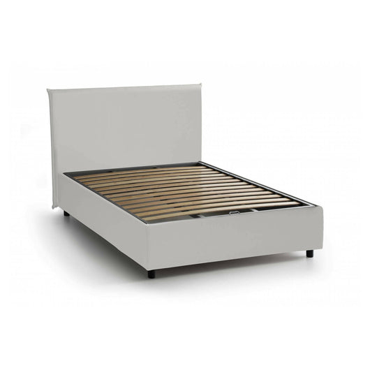 Letto piazza e mezza Alia, Letto contenitore con rivestimento in ecopelle, Made in Italy, Apertura frontale, adatto per materasso cm 120x190, Bianco