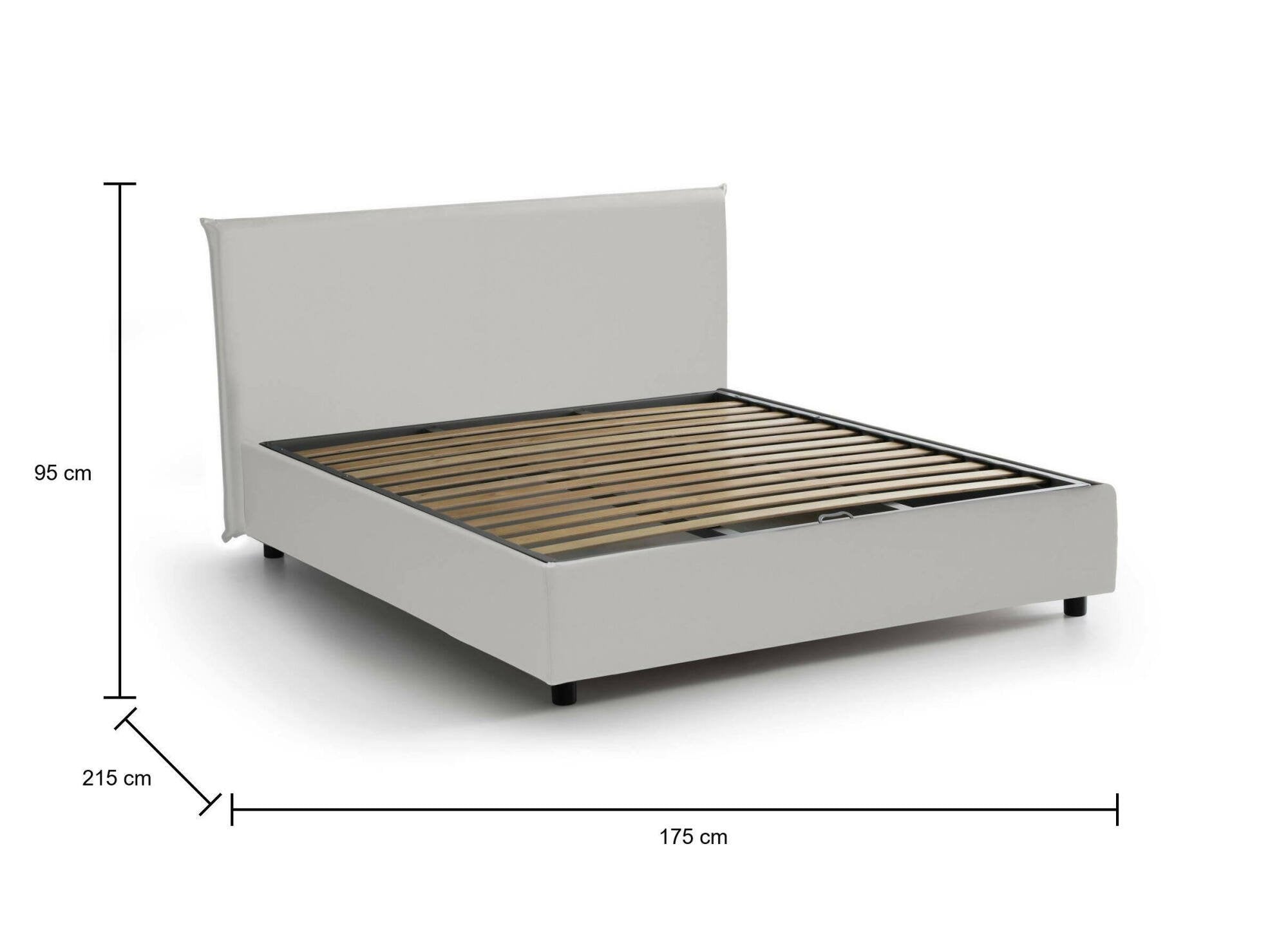 Letto matrimoniale Ariella, Letto contenitore con rivestimento in ecopelle, Made in Italy, Apertura frontale, adatto per materasso cm 160x200, Bianco