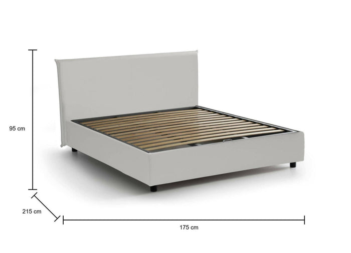 Letto matrimoniale Ariella, Letto contenitore con rivestimento in ecopelle, Made in Italy, Apertura frontale, adatto per materasso cm 160x200, Bianco