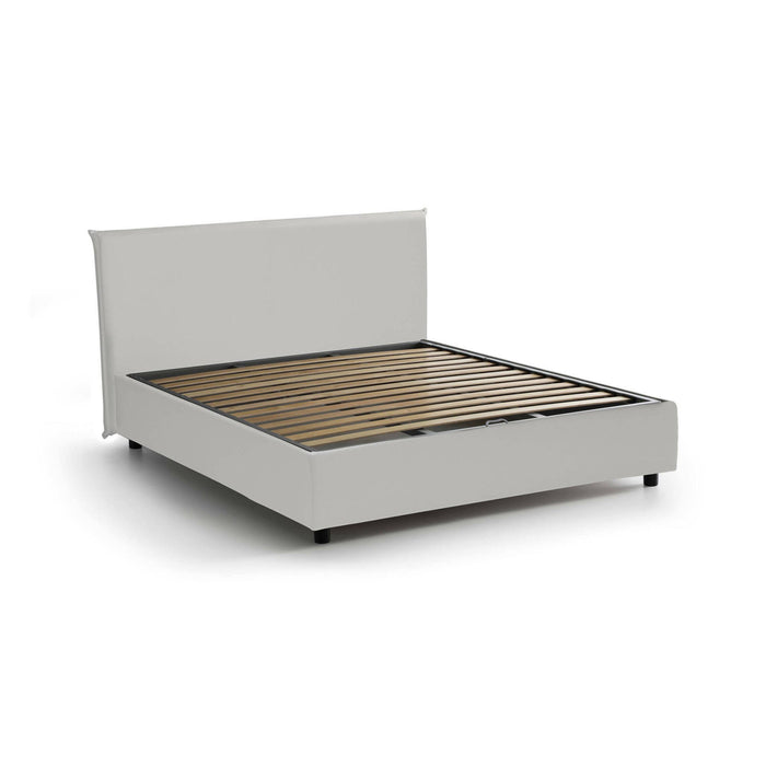 Letto matrimoniale Ariella, Letto contenitore con rivestimento in ecopelle, Made in Italy, Apertura frontale, adatto per materasso cm 160x200, Bianco