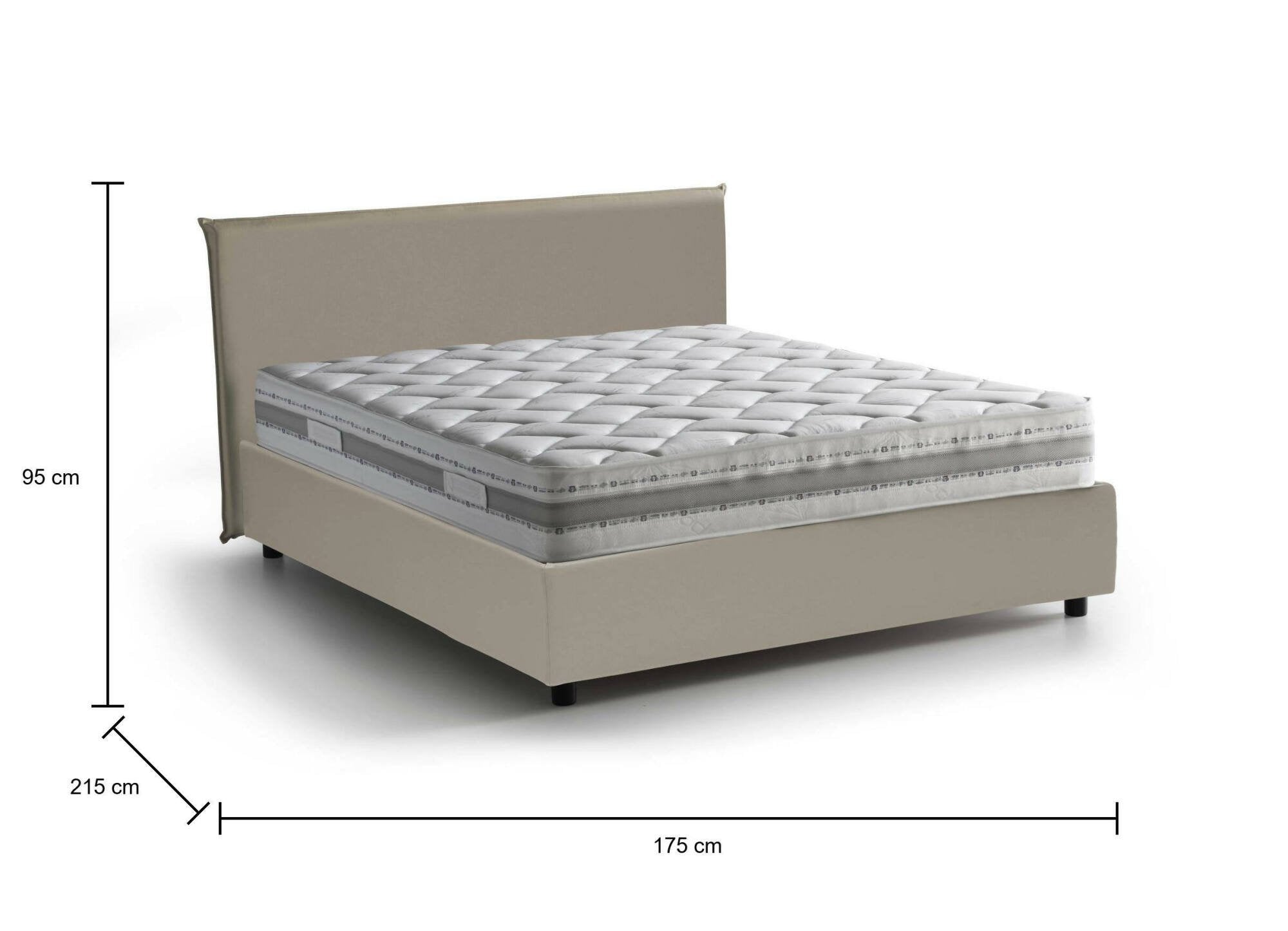 Letto matrimoniale Hackmanite, Letto contenitore con rivestimento in ecopelle, Made in Italy, Apertura frontale, con materasso cm 160x200 incluso, Tortora