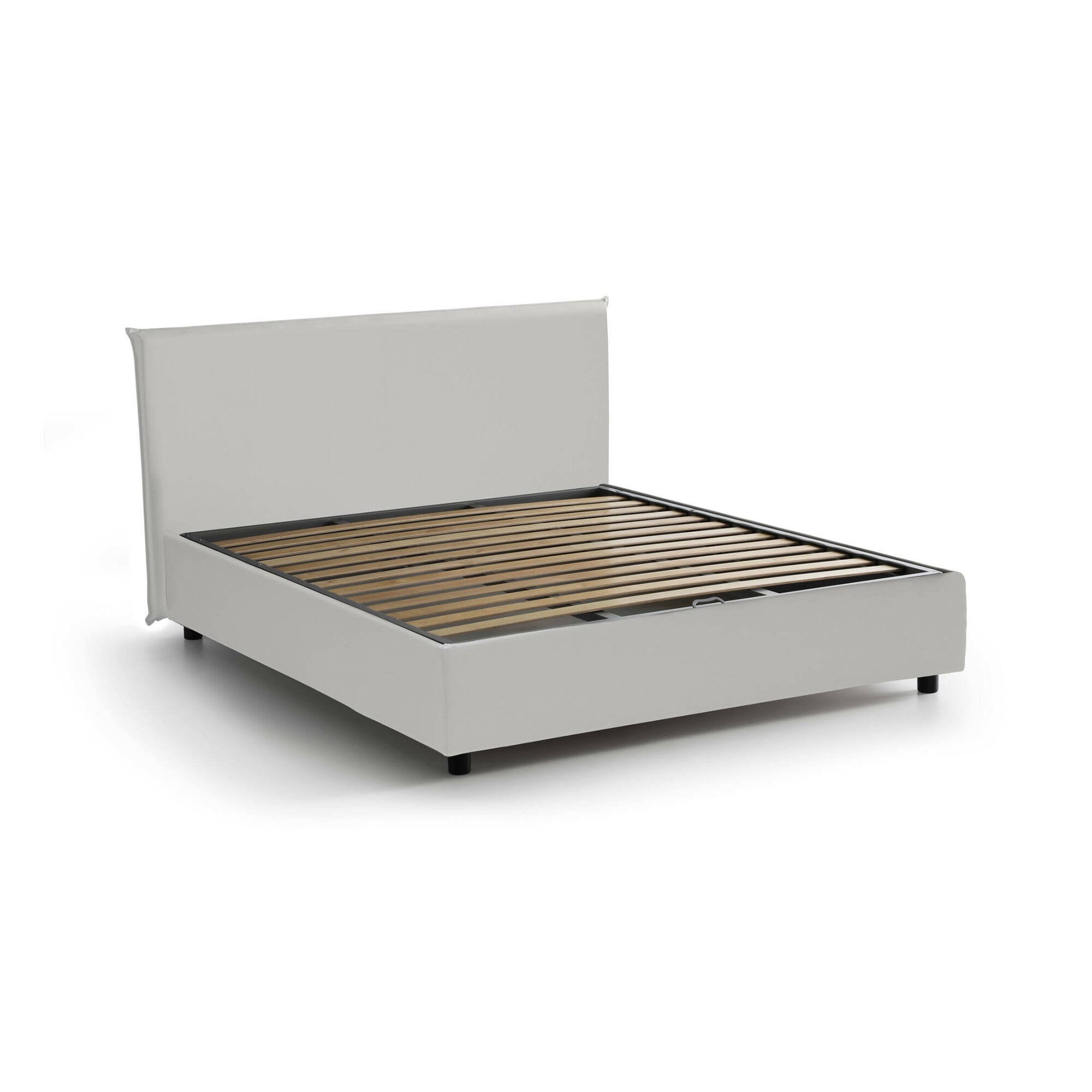 Letto matrimoniale Scolecite, Letto contenitore con rivestimento in ecopelle, Made in Italy, Apertura frontale, adatto per materasso cm 160x190, Bianco