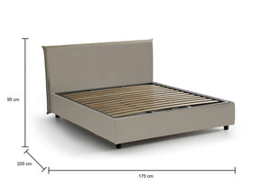 Letto matrimoniale Scolecite, Letto contenitore con rivestimento in ecopelle, Made in Italy, Apertura frontale, adatto per materasso cm 160x190, Tortora