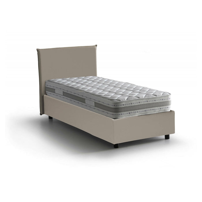 Letto singolo Adrama, Letto contenitore con rivestimento in ecopelle, Made in Italy, Apertura laterale, con materasso cm 80x190 incluso, Tortora