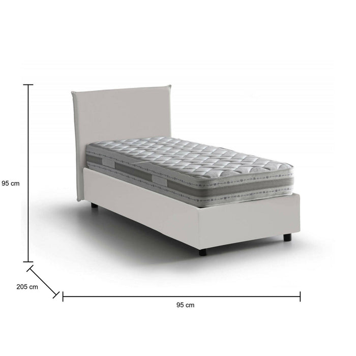 Letto singolo Tashkent, Letto contenitore con rivestimento in ecopelle, Made in Italy, Apertura frontale, con materasso cm 80x190 incluso, Bianco