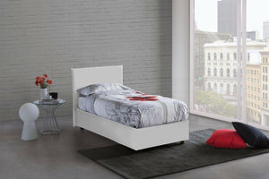Letto singolo Tashkent, Letto contenitore con rivestimento in ecopelle, Made in Italy, Apertura frontale, con materasso cm 80x190 incluso, Bianco