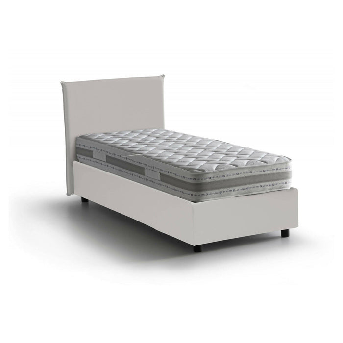 Letto singolo Tashkent, Letto contenitore con rivestimento in ecopelle, Made in Italy, Apertura frontale, con materasso cm 80x190 incluso, Bianco