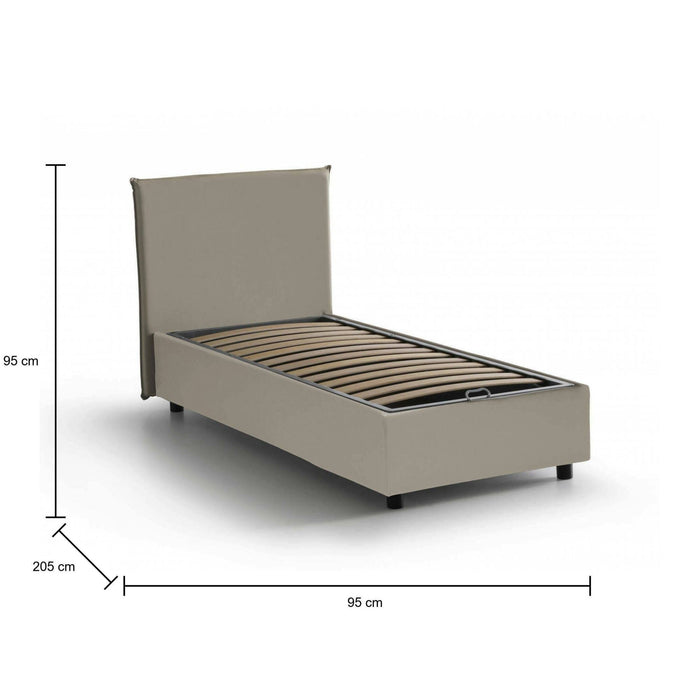 Asio, Letto Singolo Contenitore Made in Italy, Grigio Tortora