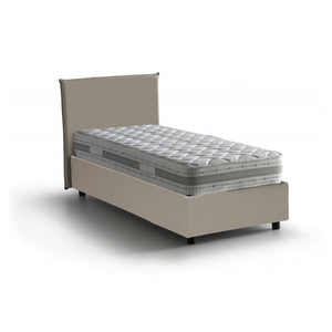 Letto singolo Tashkent, Letto contenitore con rivestimento in ecopelle, Made in Italy, Apertura frontale, con materasso cm 80x190 incluso, Tortora