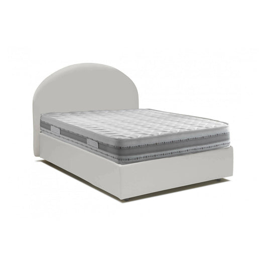 Letto piazza e mezza Ambher, Letto contenitore con rivestimento in ecopelle, Made in Italy, Apertura frontale, con materasso cm 120x190 incluso, Bianco