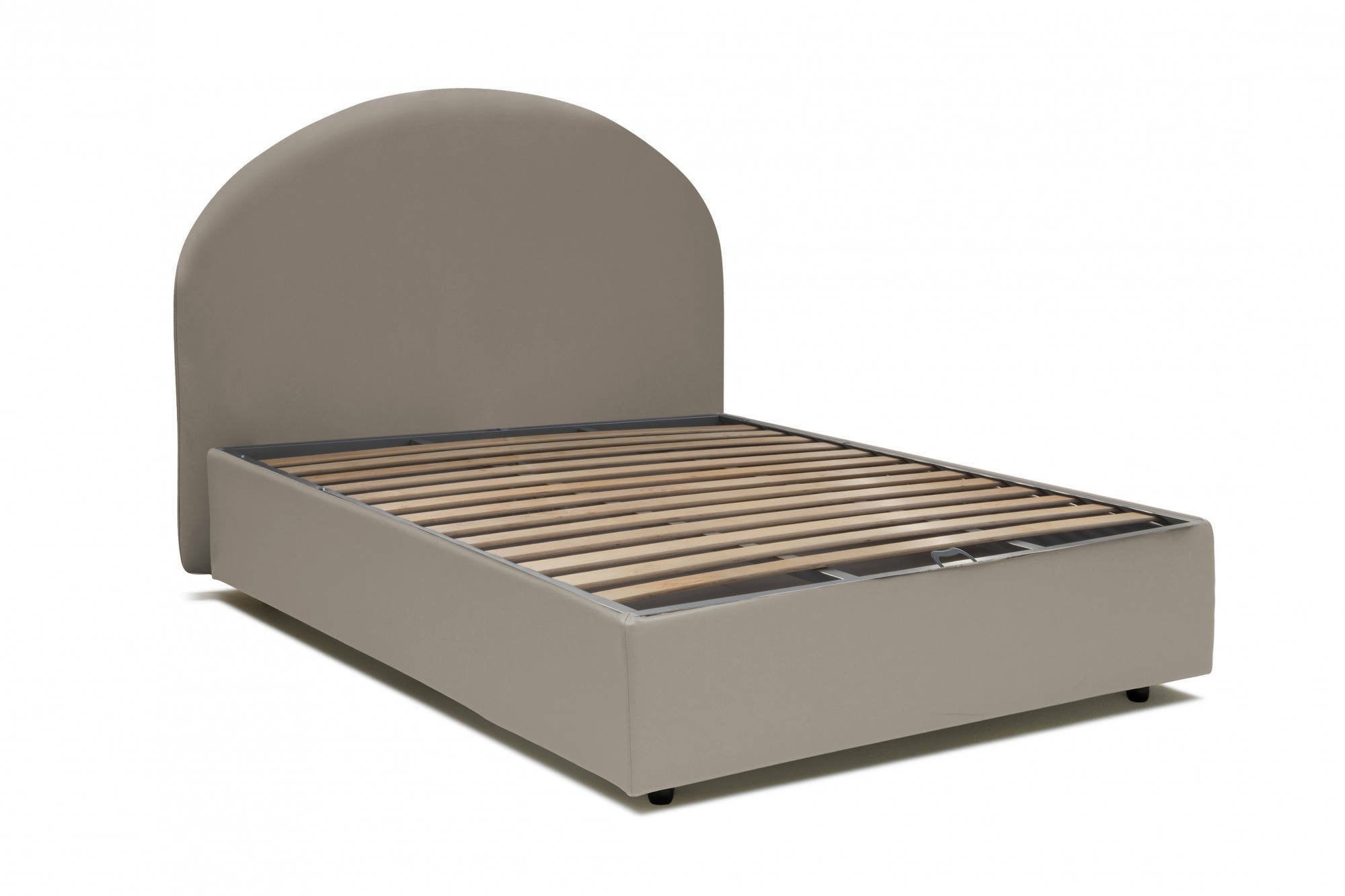 Letto piazza e mezza Aquanette, Letto contenitore con rivestimento in ecopelle, Made in Italy, Apertura frontale, adatto per materasso cm 120x190, Tortora