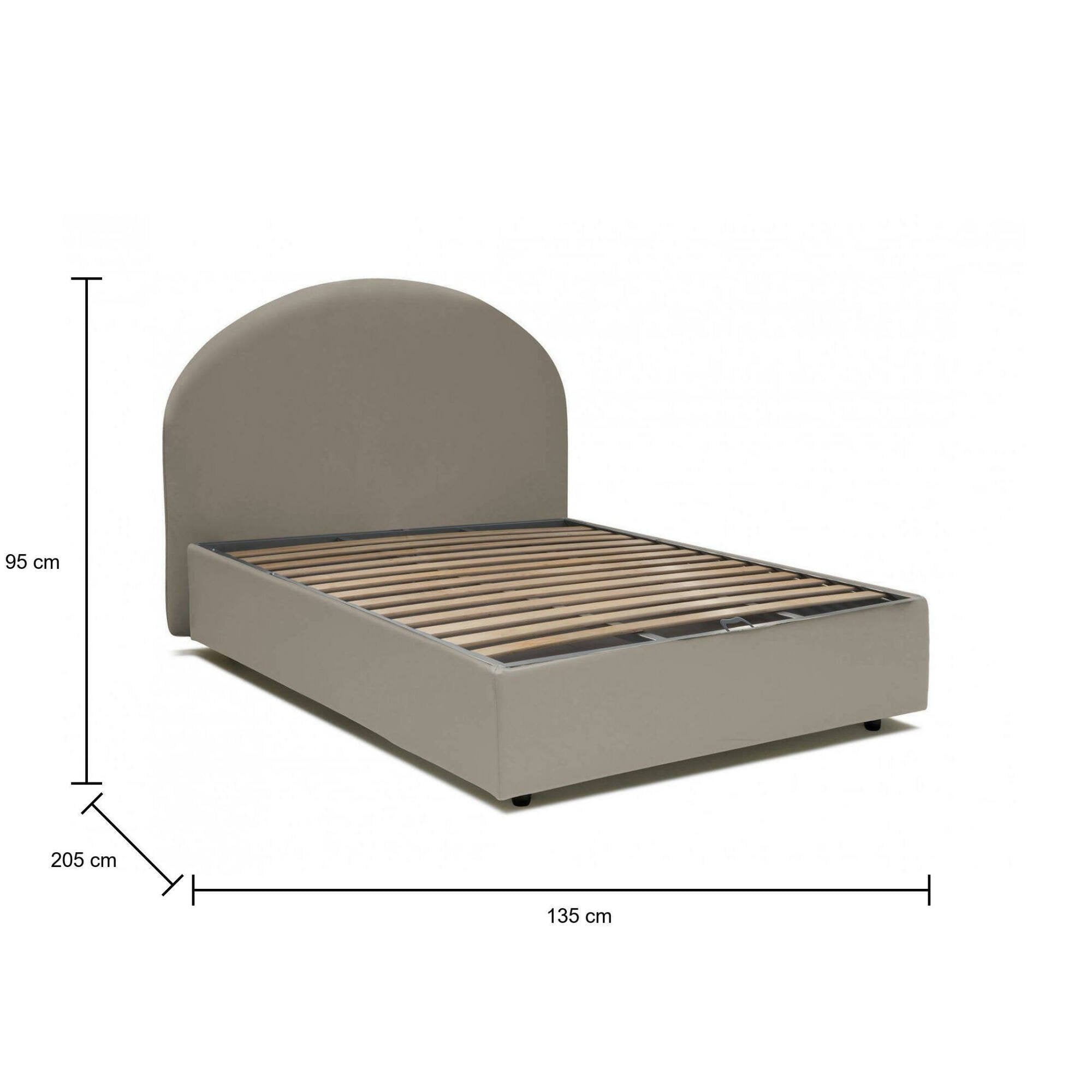 Letto piazza e mezza Aquanette, Letto contenitore con rivestimento in ecopelle, Made in Italy, Apertura frontale, adatto per materasso cm 120x190, Tortora