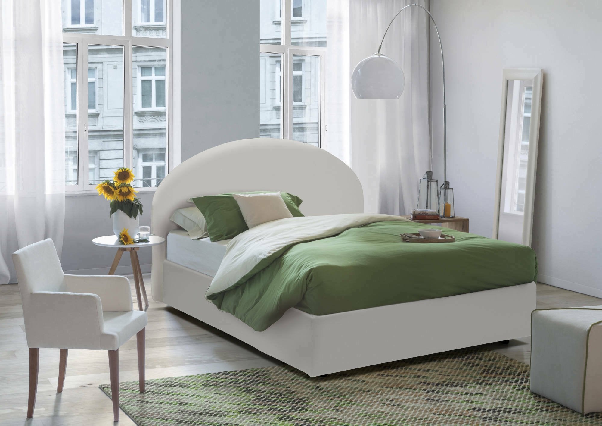 Letto matrimoniale Augite, Letto contenitore con rivestimento in ecopelle, Made in Italy, Apertura frontale, adatto per materasso cm 160x200, Bianco