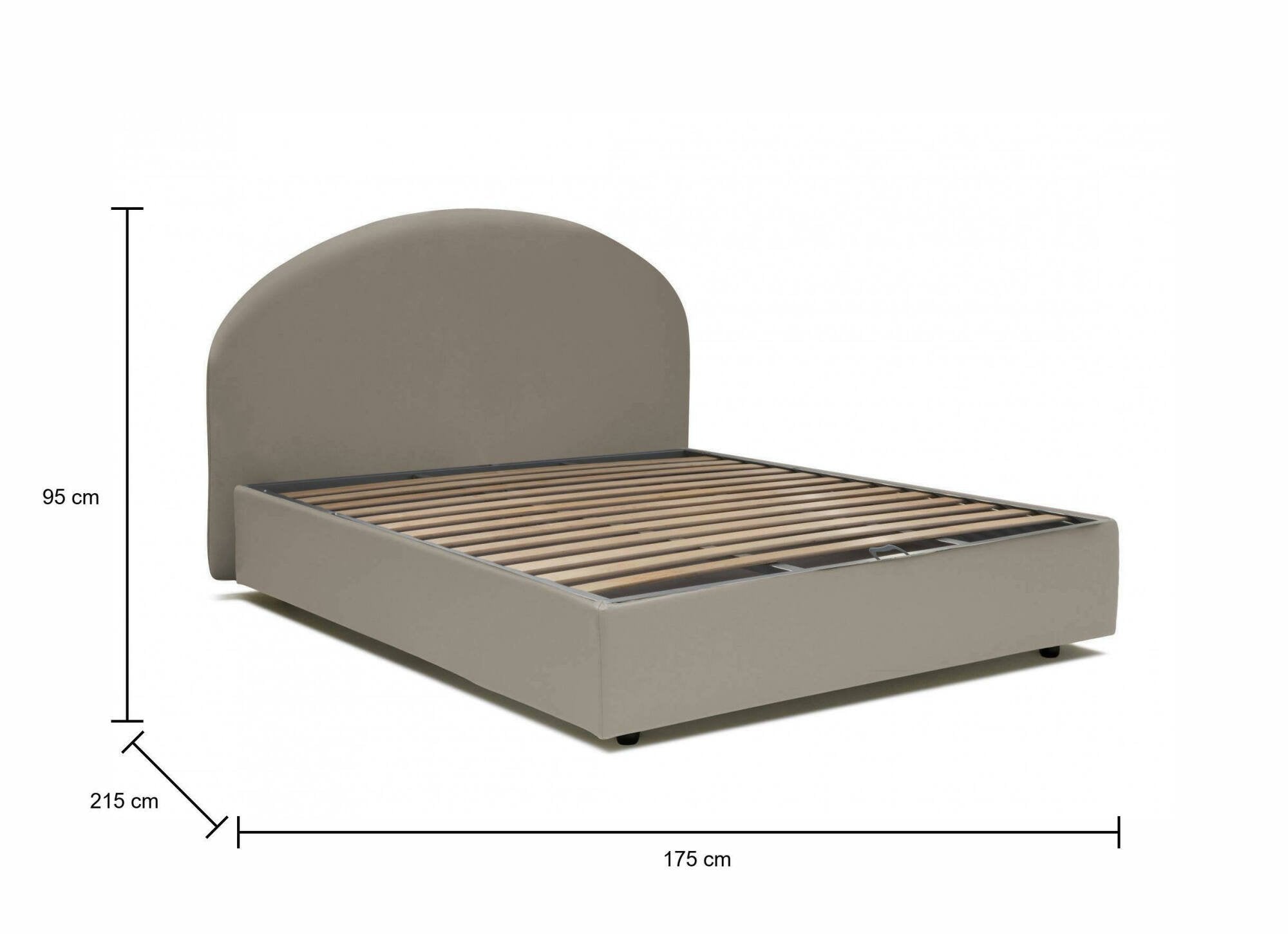 Letto matrimoniale Augite, Letto contenitore con rivestimento in ecopelle, Made in Italy, Apertura frontale, adatto per materasso cm 160x200, Tortora