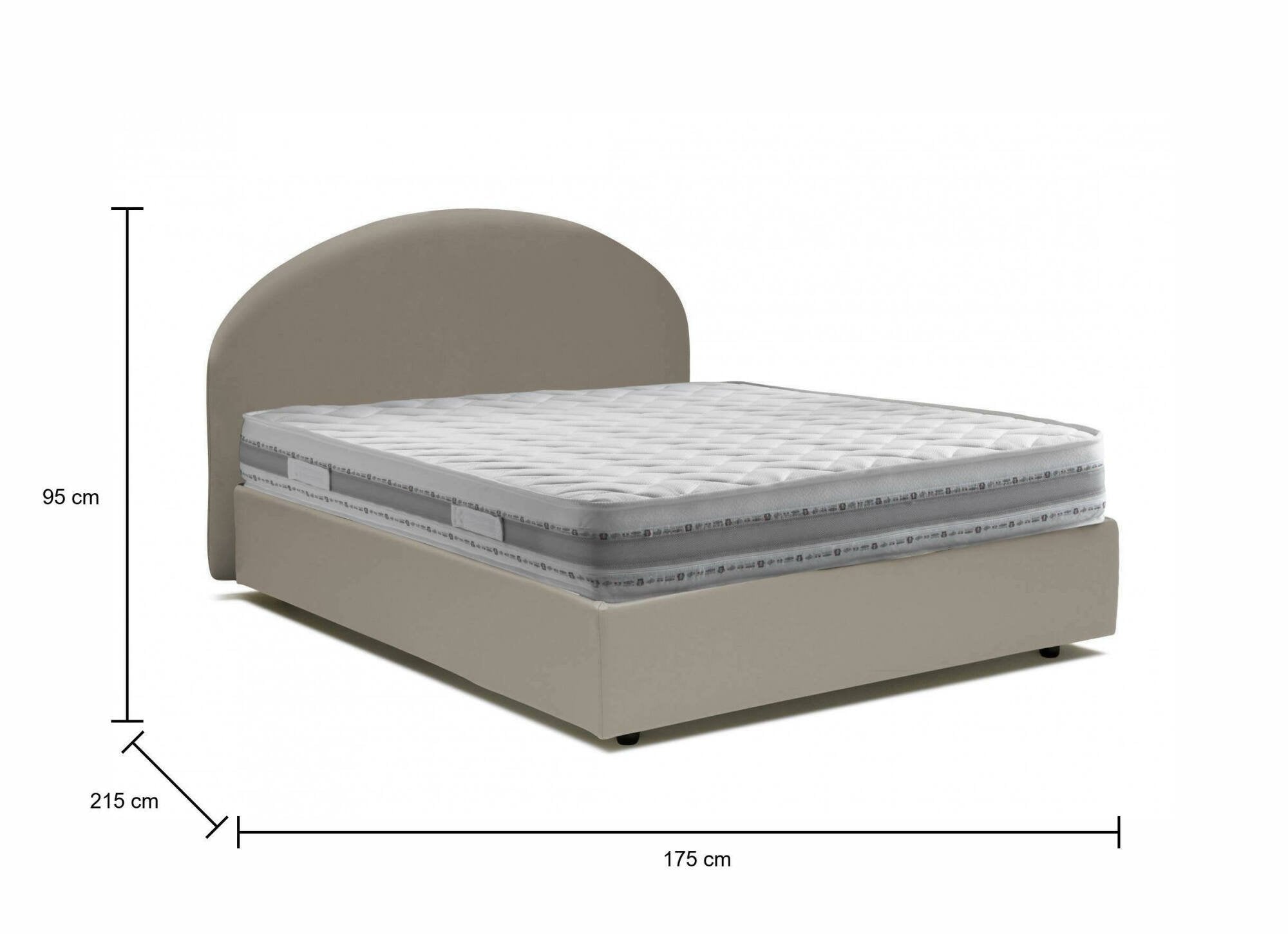 Letto matrimoniale Ayur, Letto contenitore con rivestimento in ecopelle, Made in Italy, Apertura frontale, con materasso cm 160x200 incluso, Tortora