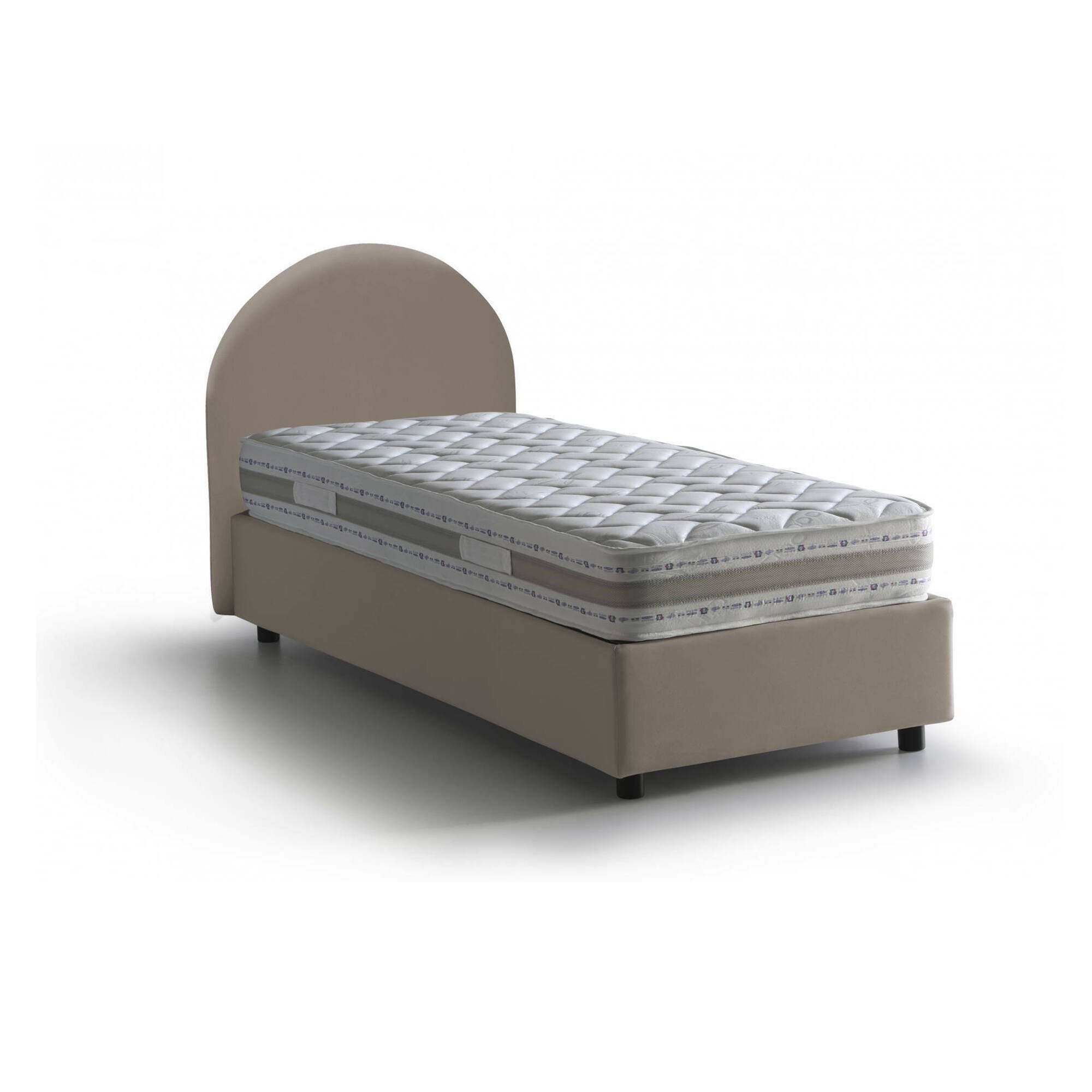 Letto singolo Cirilla, Letto contenitore con rivestimento in ecopelle, Made in Italy, Apertura frontale, con materasso cm 80x190 incluso, Tortora