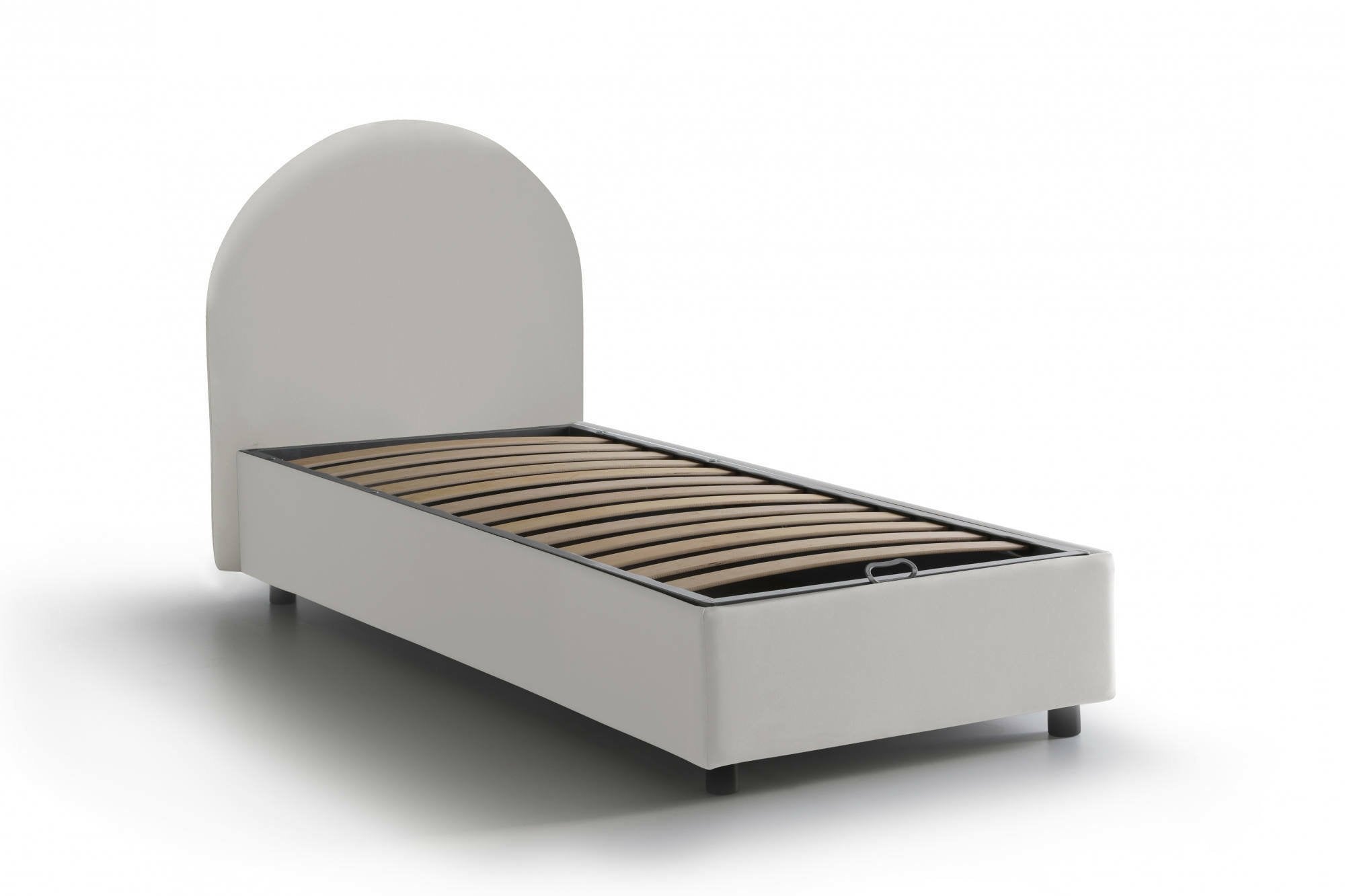 Letto singolo Aglie, Letto contenitore con rivestimento in ecopelle, Made in Italy, Apertura laterale, adatto per materasso cm 80x190, Bianco