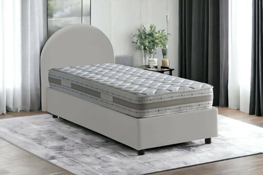 Letto singolo Aglie, Letto contenitore con rivestimento in ecopelle, Made in Italy, Apertura laterale, adatto per materasso cm 80x190, Bianco