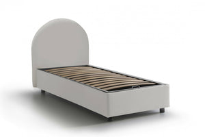 Letto singolo Parco, Letto contenitore con rivestimento in ecopelle, Made in Italy, Apertura laterale, con materasso cm 80x190 incluso, Bianco