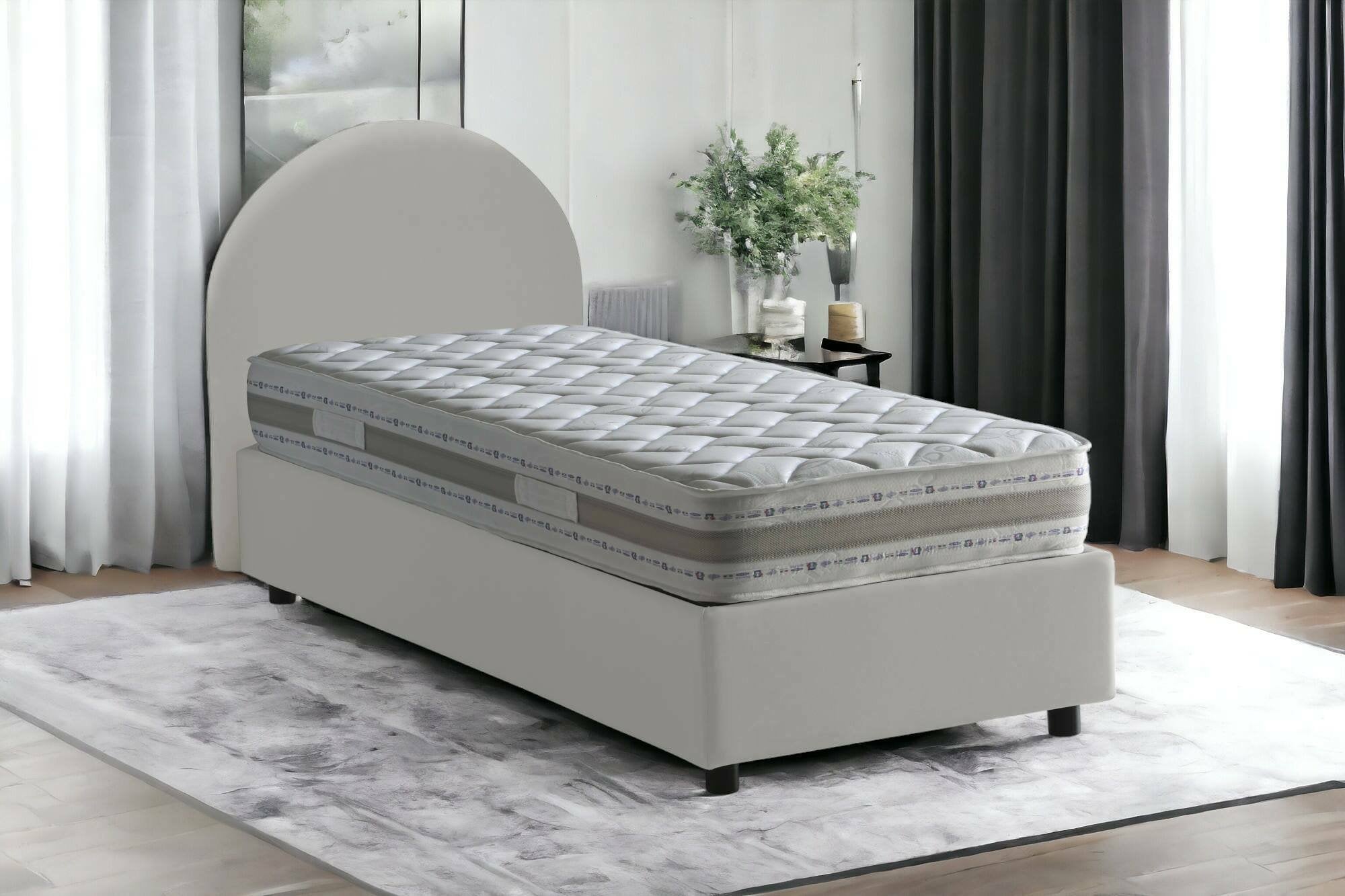 Letto singolo Parco, Letto contenitore con rivestimento in ecopelle, Made in Italy, Apertura laterale, con materasso cm 80x190 incluso, Bianco