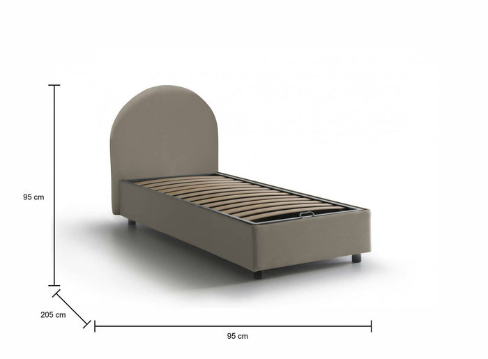 Letto singolo Aglie, Letto contenitore con rivestimento in ecopelle, Made in Italy, Apertura laterale, adatto per materasso cm 80x190, Tortora