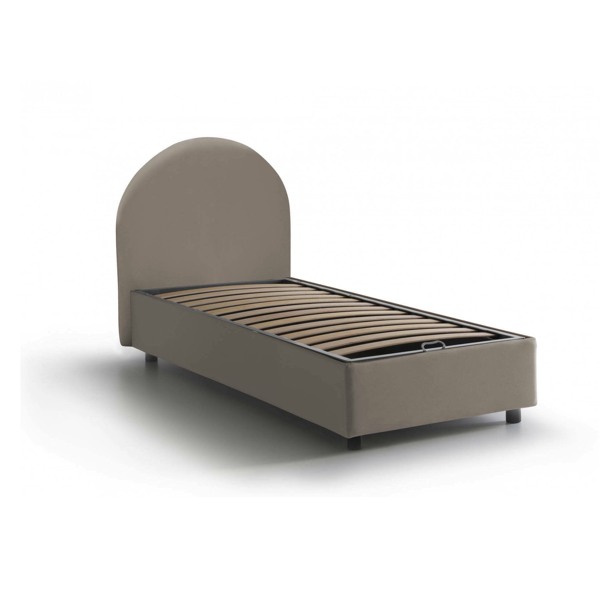 Letto singolo Aglie, Letto contenitore con rivestimento in ecopelle, Made in Italy, Apertura laterale, adatto per materasso cm 80x190, Tortora