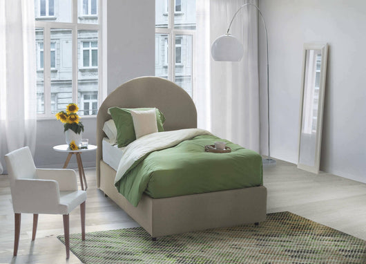 Letto singolo Parco, Letto contenitore con rivestimento in ecopelle, Made in Italy, Apertura laterale, con materasso cm 80x190 incluso, Tortora