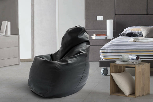 Pouf Asino, Pouf a sacco, 100% Made in Italy, Poltrona a sacco in ecopelle, cm 70x70h110, Nero