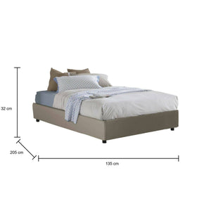 Letto piazza e mezza Arbo, Letto contenitore con rivestimento in ecopelle, Made in Italy, Apertura frontale, adatto per materasso cm 120x190, Tortora